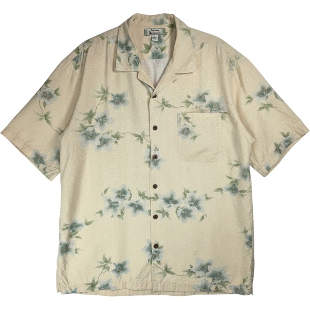 Tommy Bahama Silk Floral Camp Shirt YellowGreen | Mens XL Short Sleeve Button Up